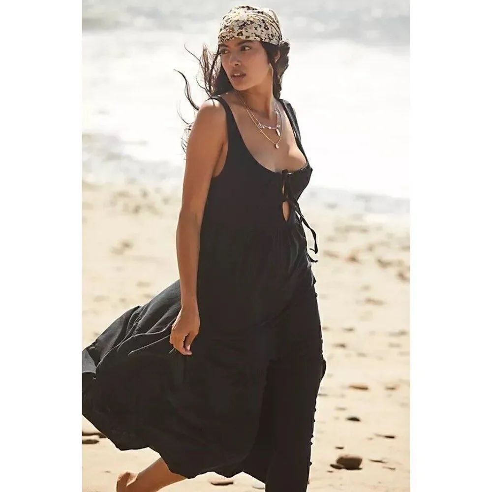 NWT FREE PEOPLE BEACH GEORGIA MAXI DRESS IN BLACK - Picture 3 of 3